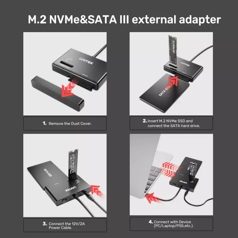 Obudowa na SSD UNITEK S1232A01-EU Czarna M.2/2,5 cala/3,5 cala 10 Gbit/s