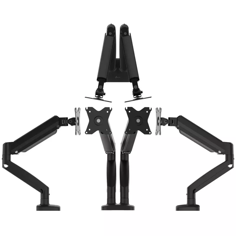 Ergonomiczne podwójne mocowanie monitora j5create JTSA102, czarne, zacisk/przelotka, 16 kg