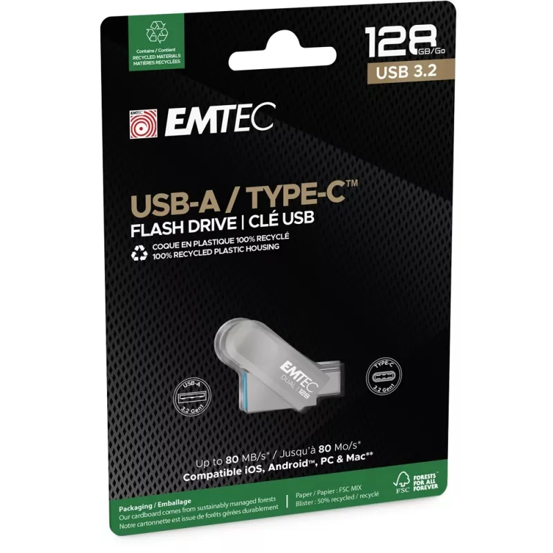 Pamięć USB Emtec 128 GB USB Typ-A USB Typ-C D280