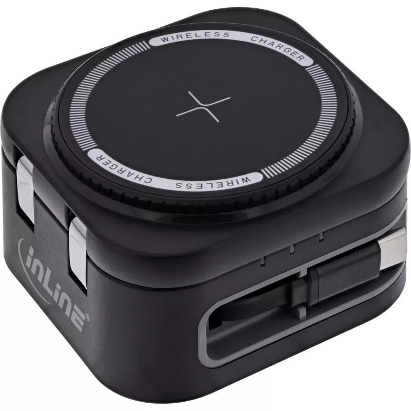 Wewnętrzna ładowarka bezprzewodowa InLine 33392T do słuchawek, zestawów słuchawkowych, smartfonów i smartwatchy – zasilanie USB 9/12 V, czarna