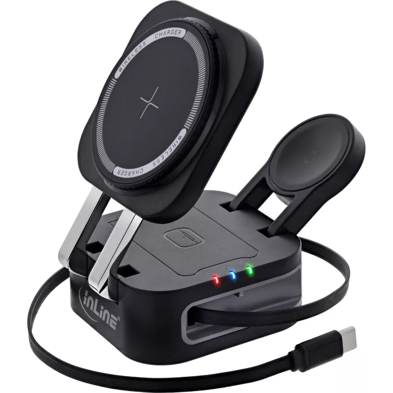 Wewnętrzna ładowarka bezprzewodowa InLine 33392T do słuchawek, zestawów słuchawkowych, smartfonów i smartwatchy – zasilanie USB 9/12 V, czarna