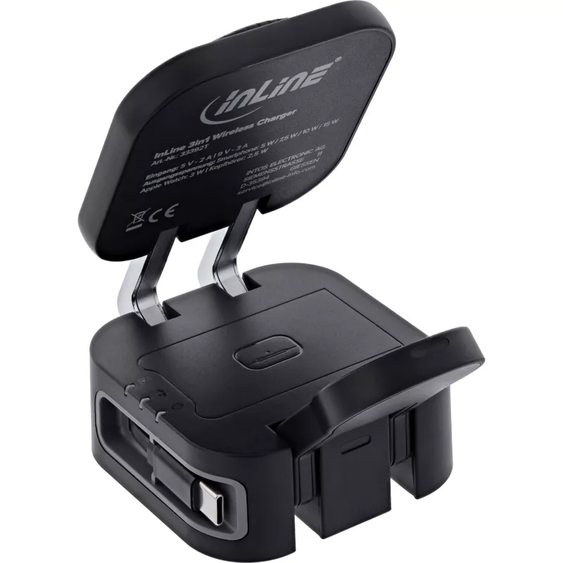 Wewnętrzna ładowarka bezprzewodowa InLine 33392T do słuchawek, zestawów słuchawkowych, smartfonów i smartwatchy – zasilanie USB 9/12 V, czarna