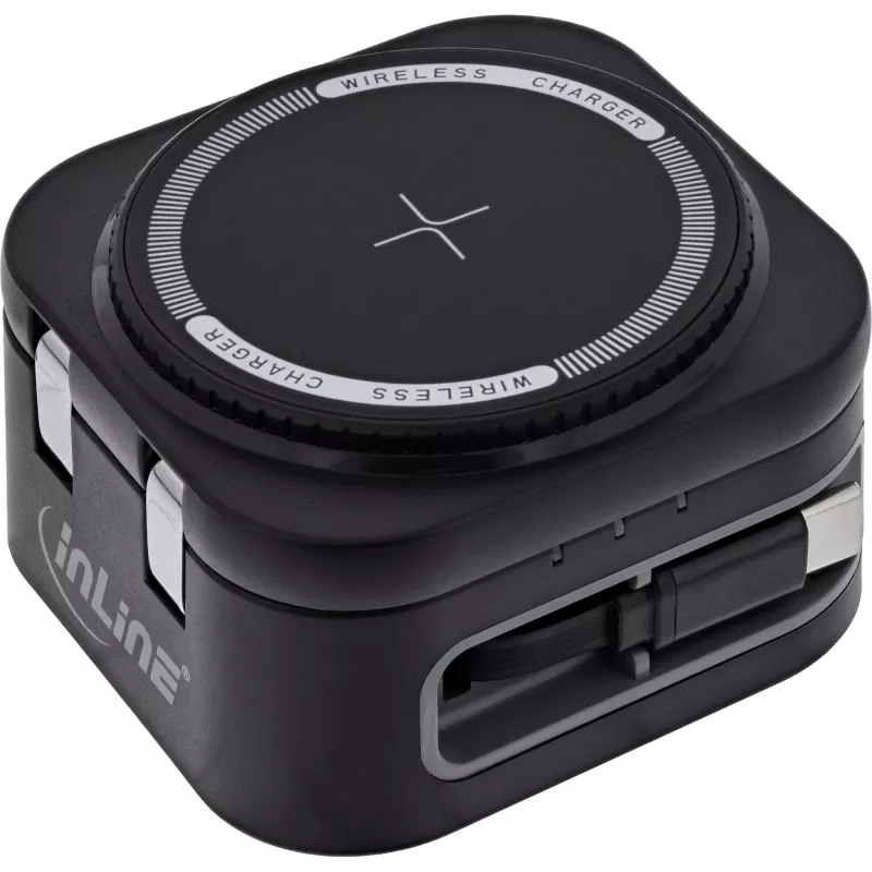 Wewnętrzna ładowarka bezprzewodowa InLine 33392T do słuchawek, zestawów słuchawkowych, smartfonów i smartwatchy – zasilanie USB 9/12 V, czarna