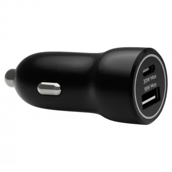 Ładowarka samochodowa d bramante re-charge — USB-C 30W + USB-A 18W, 12–24V, czarna