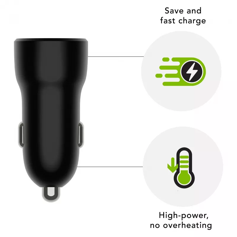 Ładowarka samochodowa d bramante re-charge — USB-C 30W + USB-A 18W, 12–24V, czarna