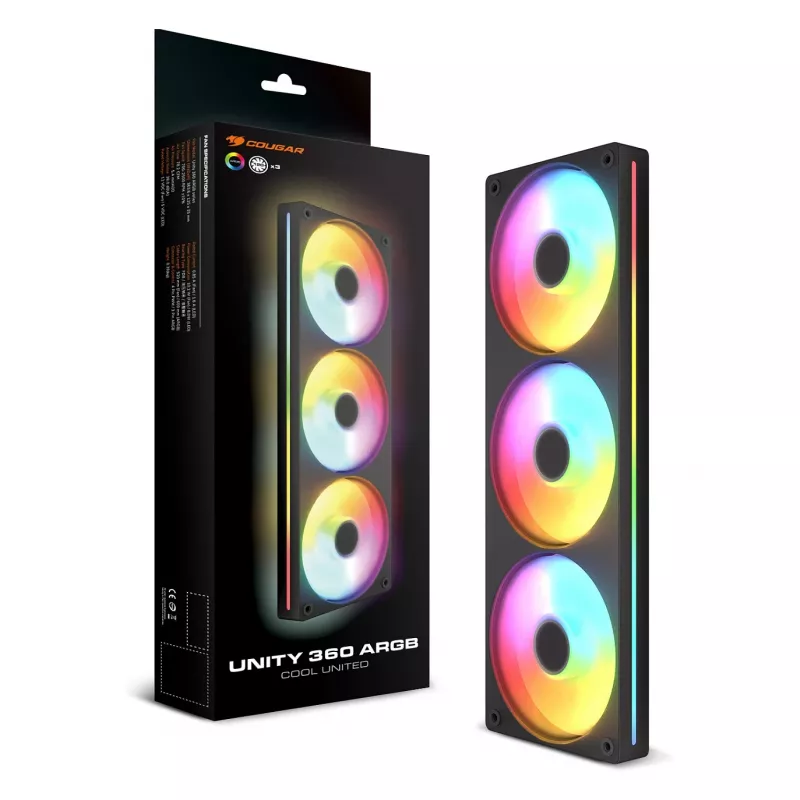 Wentylator COUGAR Unity360-FB Single-Frame 360 ARGB PWM Reversed, 120 mm, 700–1600 RPM, FDB, czarny