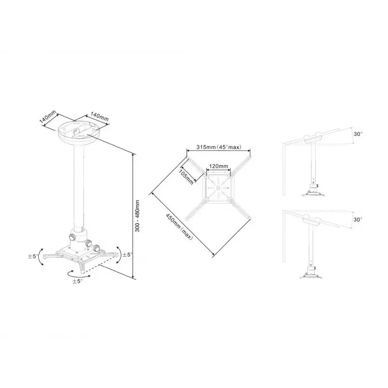 Uchwyt sufitowy Multibrackets M Universal Projector 300-480 z precyzyjną regulacją