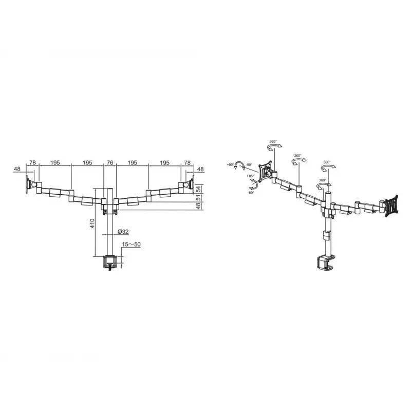 Multibrackets M VESA Deskmount Officeline Dual Czarny Clamp/Bolt-through 16kg 15-30in