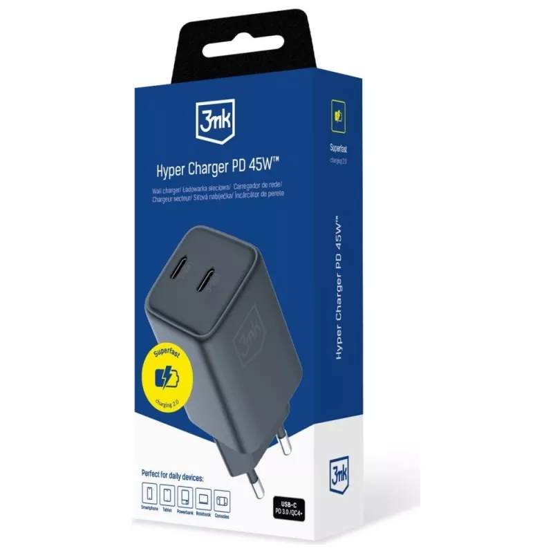 Ładowarka 3MK Hyper Charger PD 45W GaN QC4+ PPS — Szybka ładowarka USB-C PD GaN 45 W