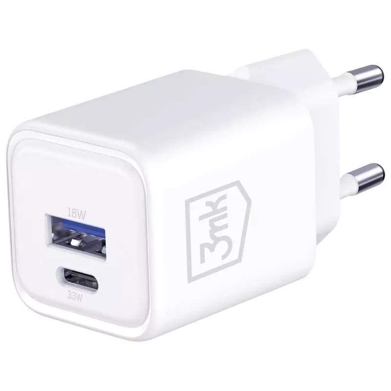 Ładowarka sieciowa 3MK Hyper Charger PD 33W GaN QC4+ biała — USB‑C PD 33W, GaN, Quick Charge 4+