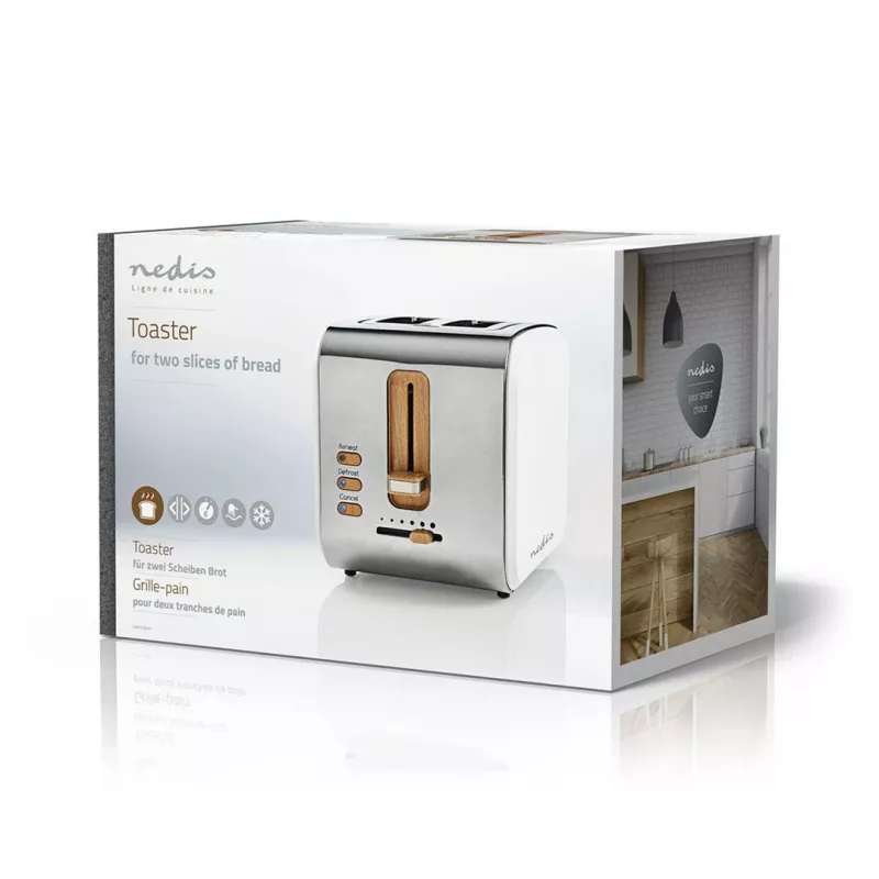 Toster Nedis KABT510EWT — 2-kromkowy, obudowa ze stali nierdzewnej, 900 W, biały
