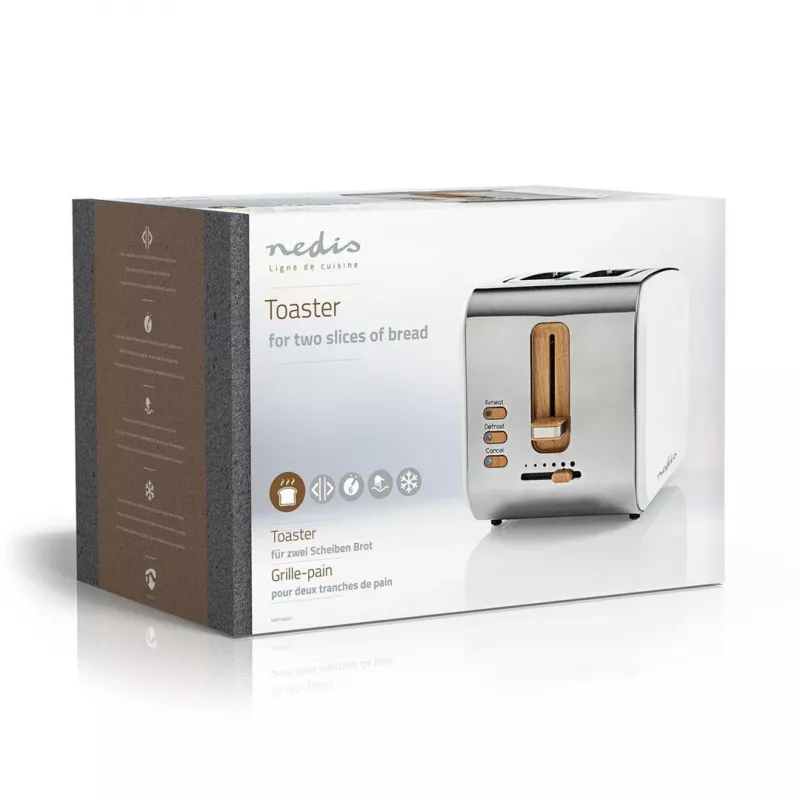 Toster Nedis KABT510EWT — 2-kromkowy, obudowa ze stali nierdzewnej, 900 W, biały