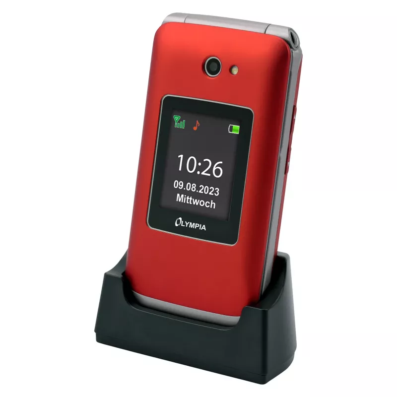 Telefon z klapką Olympia VITUS 4G — 2,8 cala (7,11 cm) LCD, Bluetooth, radio FM, 147 g, czerwony