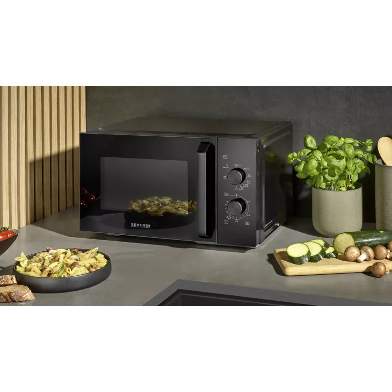 Kuchenka mikrofalowa z grillem SEVERIN MW 7792, wolnostojąca, 20 l, 900 W, czarna, przyciski i pokrętło
