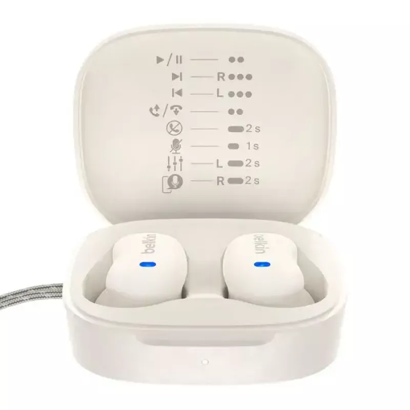 Zestaw słuchawkowy Belkin SoundForm Anywhere — douszny przewodowy i bezprzewodowy (USB-C, Bluetooth), biały, 4 g