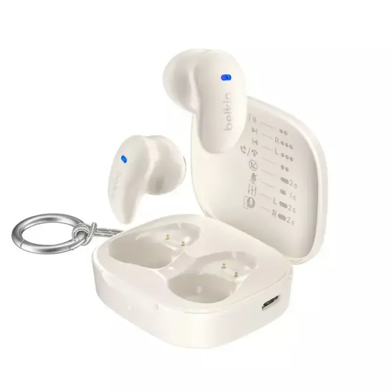 Zestaw słuchawkowy Belkin SoundForm Anywhere — douszny przewodowy i bezprzewodowy (USB-C, Bluetooth), biały, 4 g