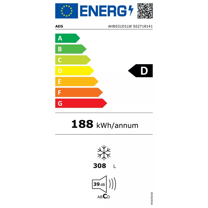 Zamrażarka skrzyniowa AEG AHB531D1LW – wolnostojąca, pojemność 308 l, 4 gwiazdki, wydajność zamrażania 21 kg/24h, klasa energetyczna D, biała