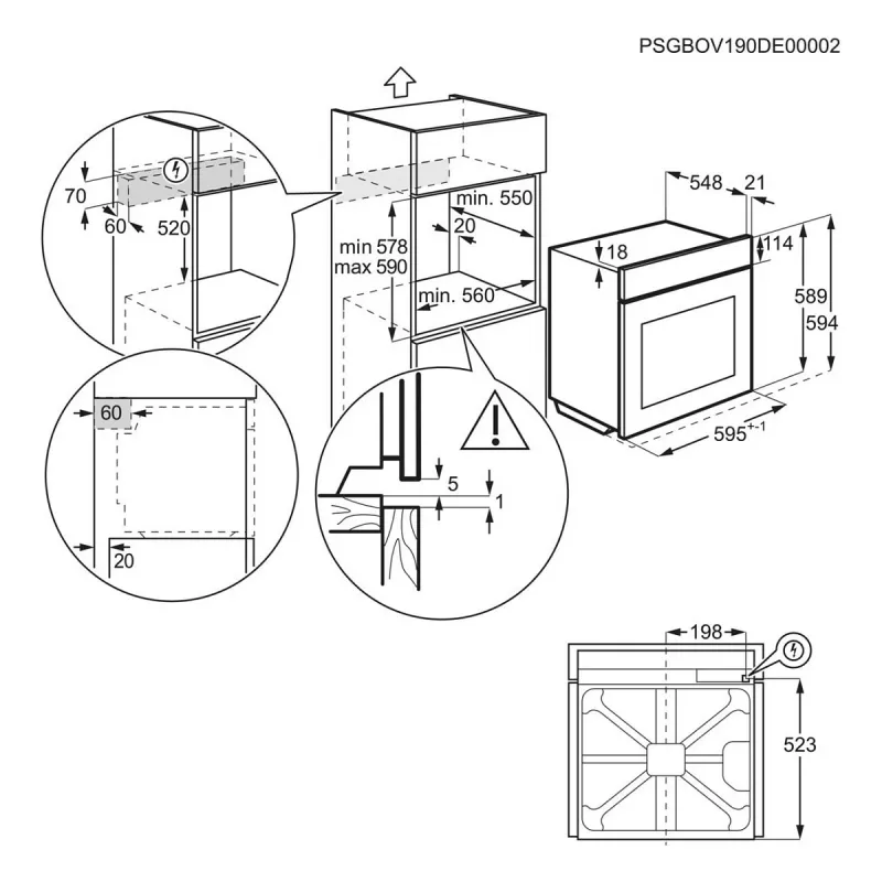 Piekarnik elektryczny do zabudowy AEG Series 5000 OU5AB20SM — 72 L, A+, stal nierdzewna/czarny, sterowanie dotykowe i pokrętła