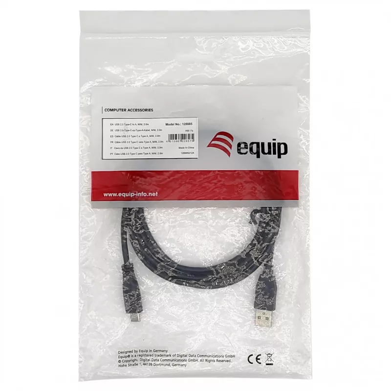 Kabel EQUIP USB 2.0 C na A M/M, 0,3 m, USB 2.0 480 Mbps, styki niklowane, czarny