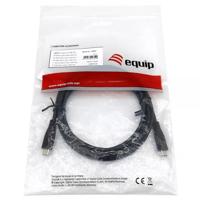 Kabel EQUIP USB 2.0 Typ-C na Typ-C M/M 0,3 m PD 60 W, 0,48 Gbit/s, styki niklowane, czarny
