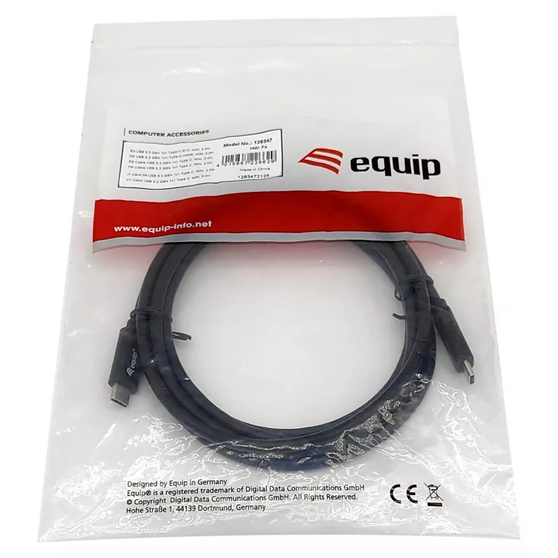 Kabel USB-C na USB-C EQUIP 128348, USB 3.2 Gen 1 (5 Gbps), PD 60W, 0,5 m, czarny