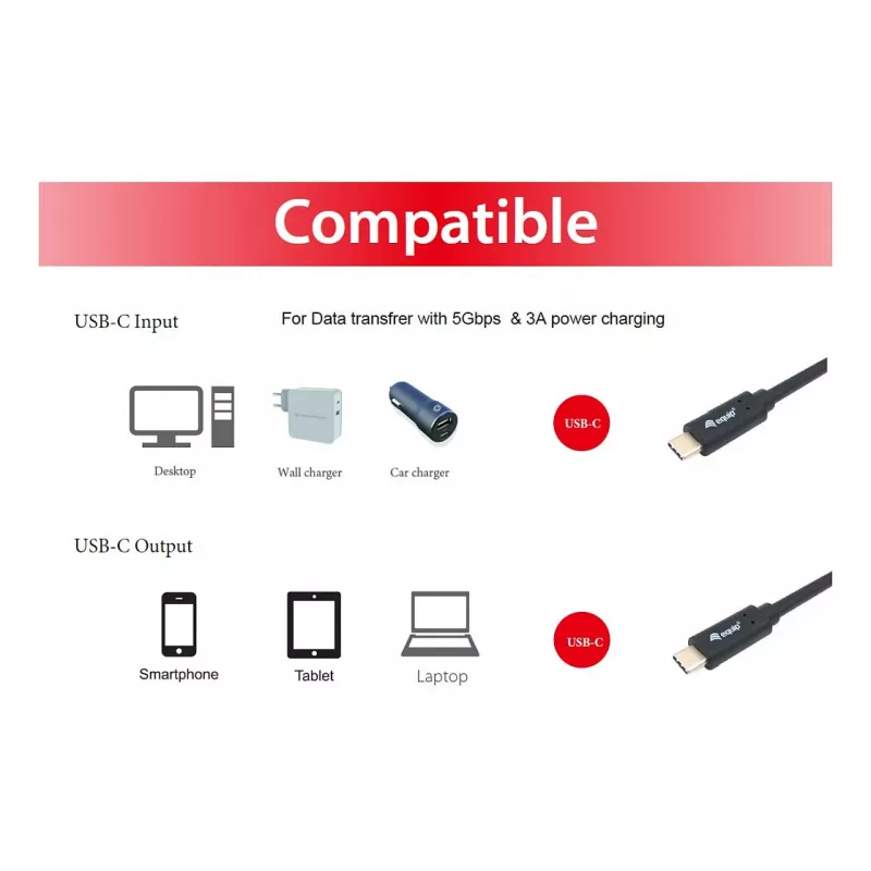 Kabel USB-C na USB-C EQUIP 128348, USB 3.2 Gen 1 (5 Gbps), PD 60W, 0,5 m, czarny