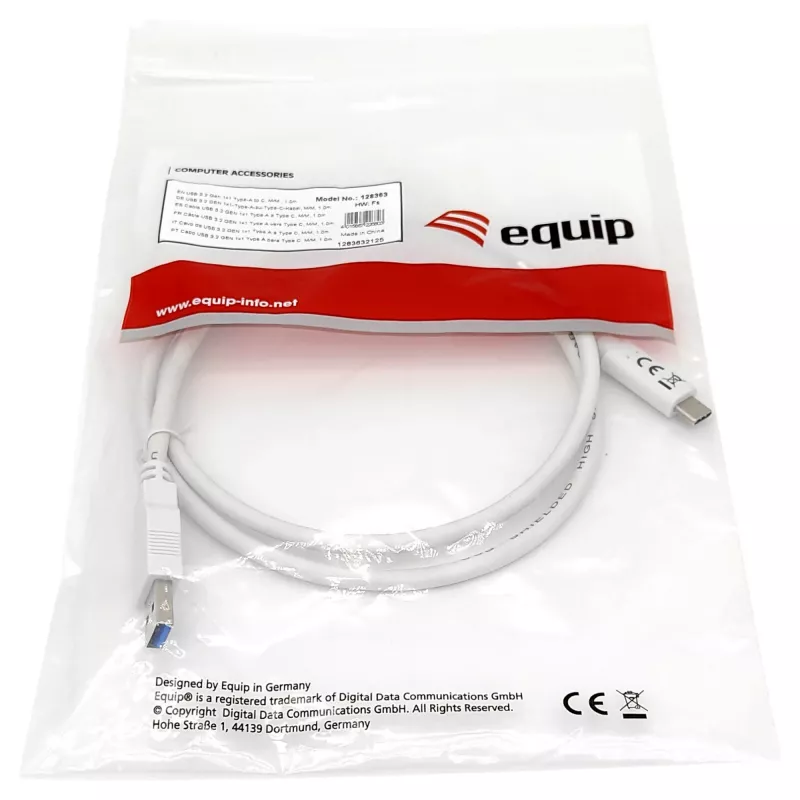 Kabel USB 3.2 Gen 1 C na A EQUIP 0,5 m 5 Gb/s biały (USB-C na USB-A, styki niklowane)