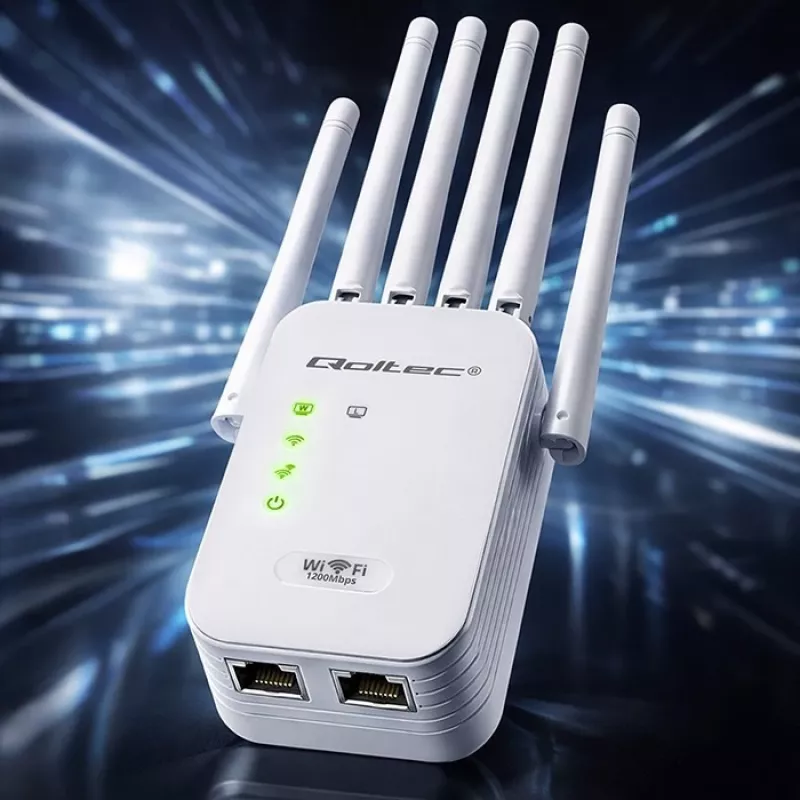 Wzmacniacz sygnału Wi‑Fi QOLTEC AC1200 – dwuzakresowy wzmacniacz sygnału QOLTEC AC1200
