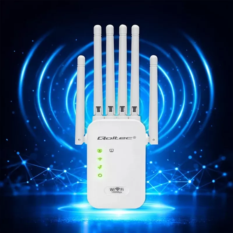 Wzmacniacz sygnału Wi‑Fi QOLTEC AC1200 – dwuzakresowy wzmacniacz sygnału QOLTEC AC1200