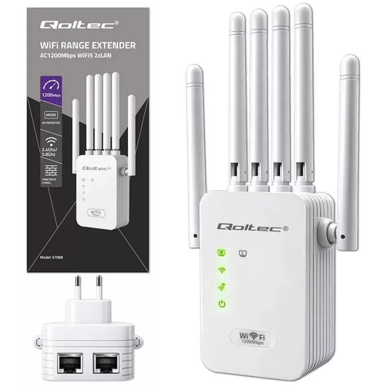 Wzmacniacz sygnału Wi‑Fi QOLTEC AC1200 – dwuzakresowy wzmacniacz sygnału QOLTEC AC1200