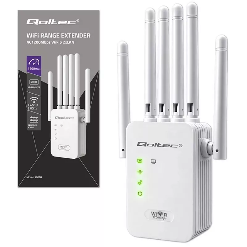 Wzmacniacz sygnału Wi‑Fi QOLTEC AC1200 – dwuzakresowy wzmacniacz sygnału QOLTEC AC1200