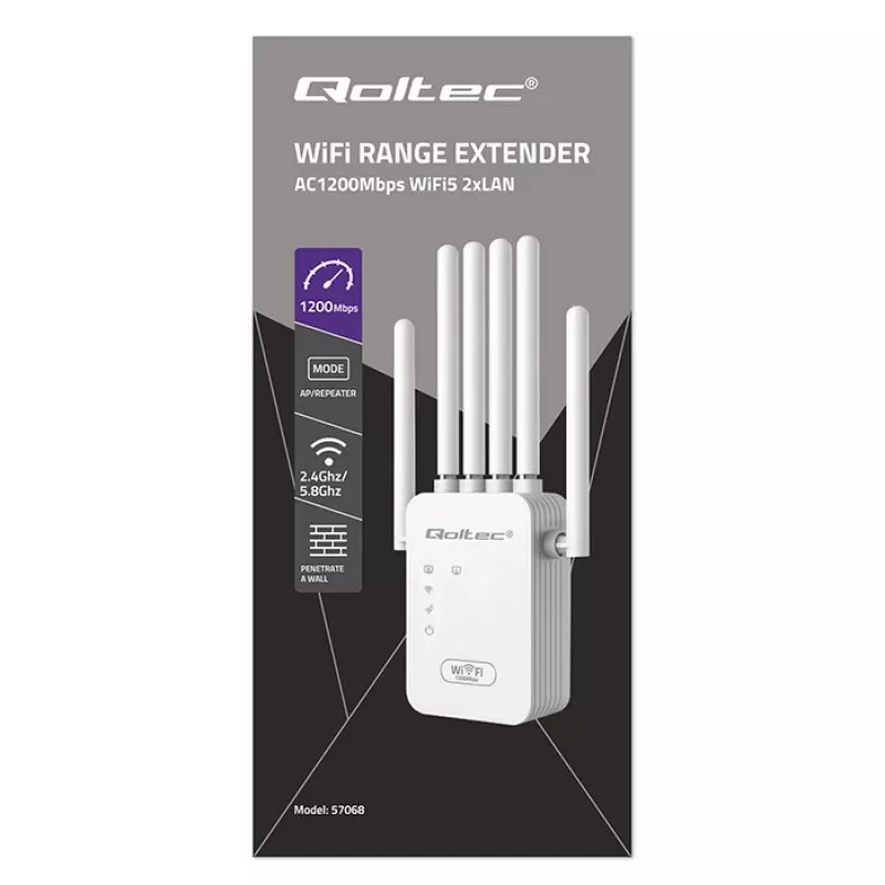 Wzmacniacz sygnału Wi‑Fi QOLTEC AC1200 – dwuzakresowy wzmacniacz sygnału QOLTEC AC1200