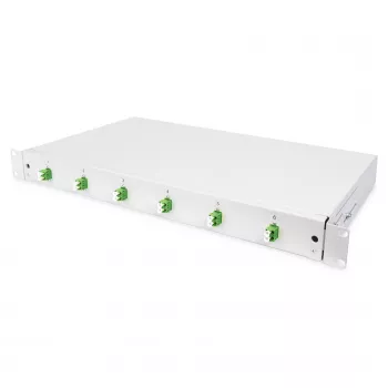 Skrzynka rozdzielcza światłowodowa DIGITUS DN-96330/9APC 1U, wyposażona w 6x LC-APC DX, OS2, polimer/stal, jasnoszara