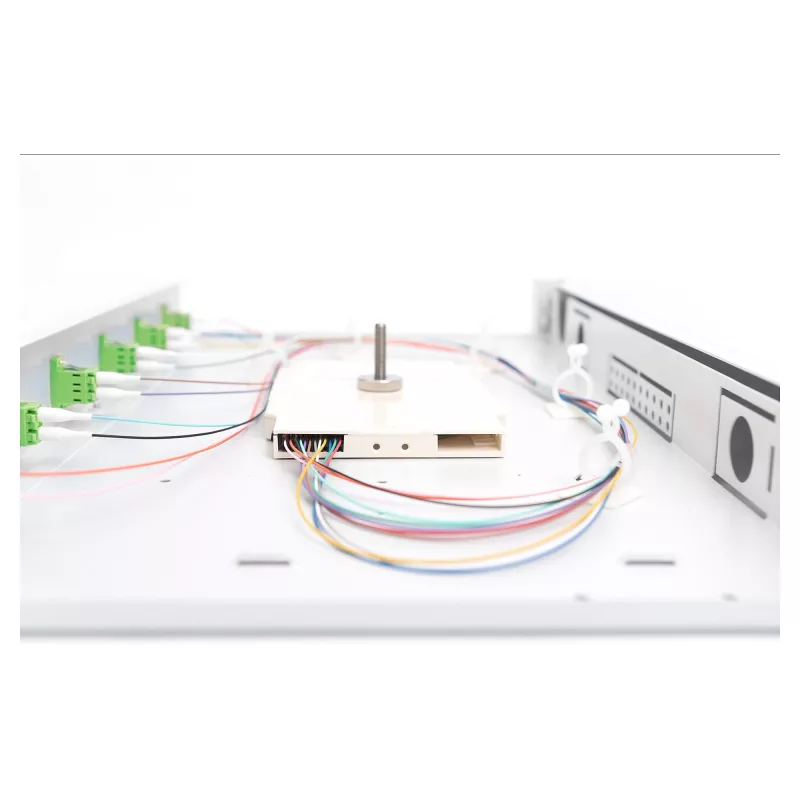 Skrzynka rozdzielcza światłowodowa DIGITUS DN-96330/9APC 1U, wyposażona w 6x LC-APC DX, OS2, polimer/stal, jasnoszara