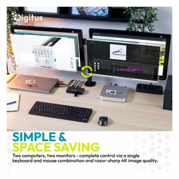 Przełącznik KVM DIGITUS DS-12856 USB-C/USB-A 2‑portowy Dual HDMI 4K60Hz (USB 3.2 Gen 1)