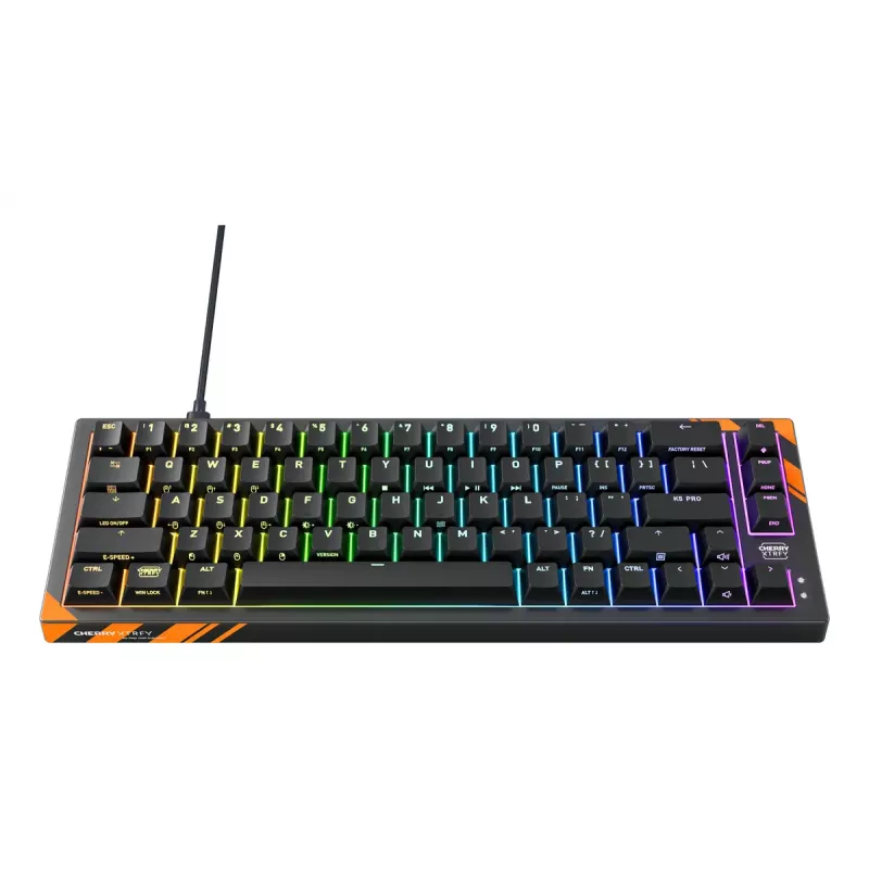 Mechaniczna klawiatura gamingowa Cherry K5 Pro TMR Compact — 65% QWERTY US, przewodowa USB, RGB, czarno-pomarańczowa