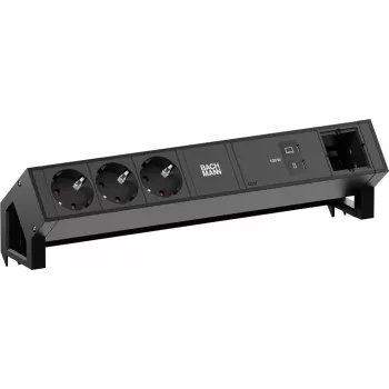 Moduł zasilający Bachmann DESK2 z 3x Schuko (CEE 7/3), 1x USB-C 100W i 1x złączem na kablu, RAL9005