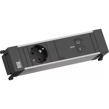 Moduł gniazda zasilania Power Frame Bachmann BM0023854 z 1 gniazdem CEE7/3 i kablem USB‑C do USB‑C 100 W, dł. 0,2 m
