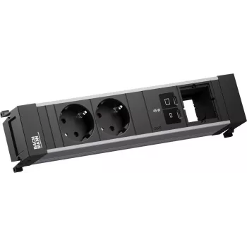 Ramka zasilająca listwa zasilająca Bachmann BM0024207 z 2 gniazdami CEE7/3, 1x USB-C PD 45W, 1x modułem przyłączeniowym, kabel 0,2 m