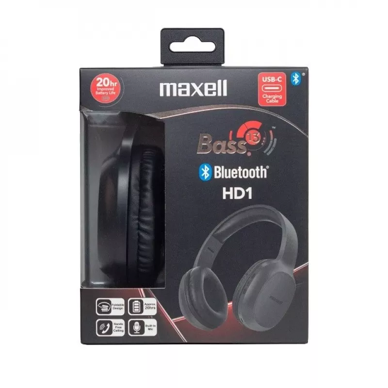 MAXELL HD1 BASS Słuchawki Bluetooth z ładowaniem USB-C, basowym dźwiękiem, bezprzewodowe nauszne