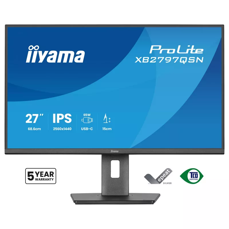 Monitor komputerowy IIYAMA ProLite XB2797QSN-B1 27 cali 2560x1440 Quad HD LCD IPS, matowy, hub USB 3.2, głośniki, regulacja wysokości, VESA