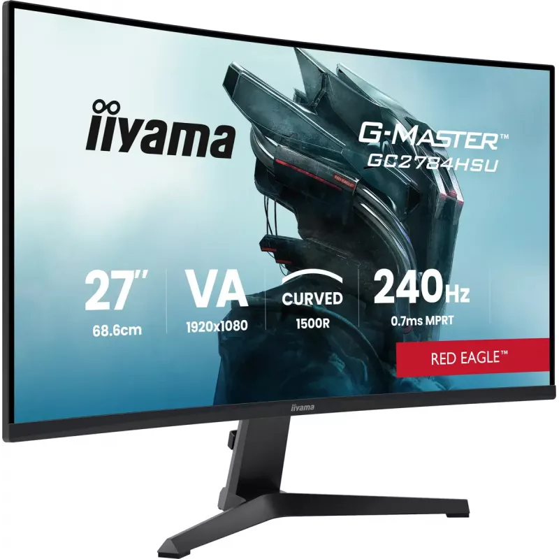 27-calowy zakrzywiony monitor VA iiyama G-MASTER GC2784HSU-B1 240 Hz Full HD 1920x1080 z hubem USB, głośnikami i montażem VESA