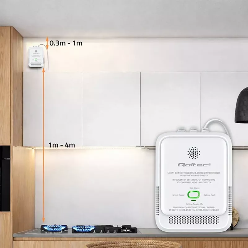 Detektor wycieku gazu i tlenku węgla QOLTEC 52654 — urządzenie wykrywające gaz ziemny i CO