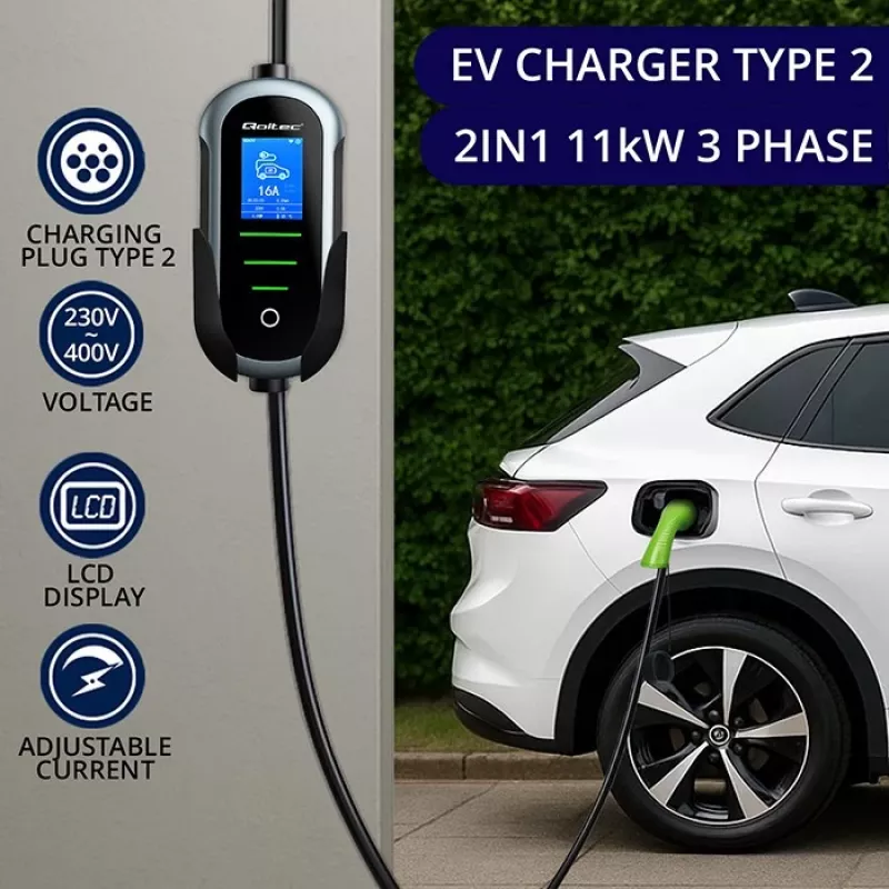 Ładowarka do samochodów elektrycznych QOLTEC 11 kW 400 V CEE 16 A z WiFi