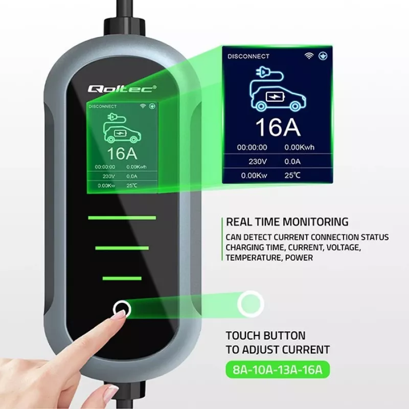 Ładowarka do samochodów elektrycznych QOLTEC 11 kW 400 V CEE 16 A z WiFi