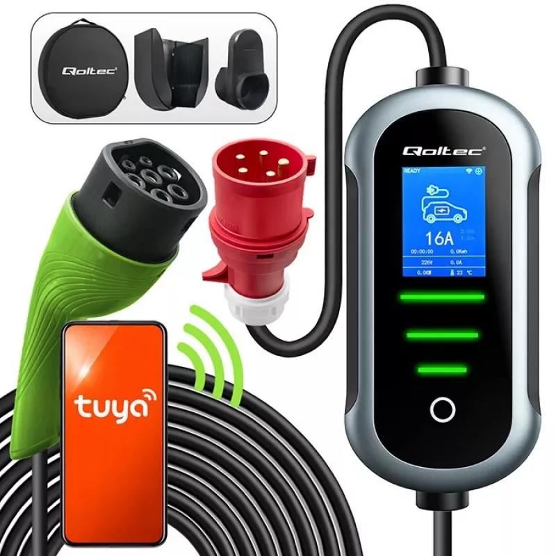 Ładowarka samochodowa elektryczna naścienna QOLTEC 7 kW 230V CEE 32A z Wi‑Fi i LCD (model 52721)