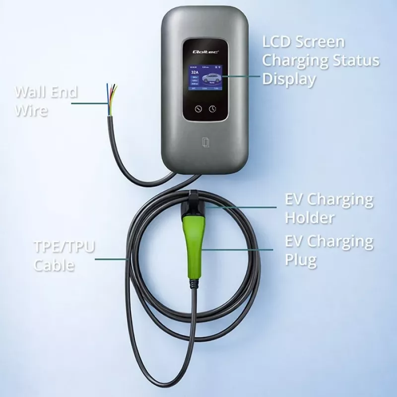 Stacja ładowania EV QOLTEC 3-fazowa 22 kW 32 A z WiFi (model 52723)