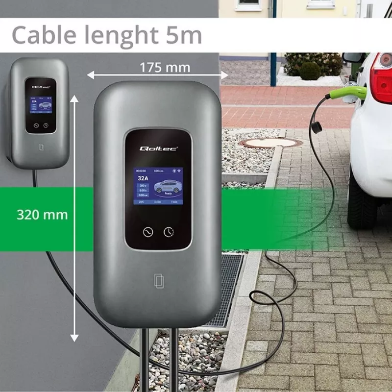 Stacja ładowania EV QOLTEC 3-fazowa 22 kW 32 A z WiFi (model 52723)