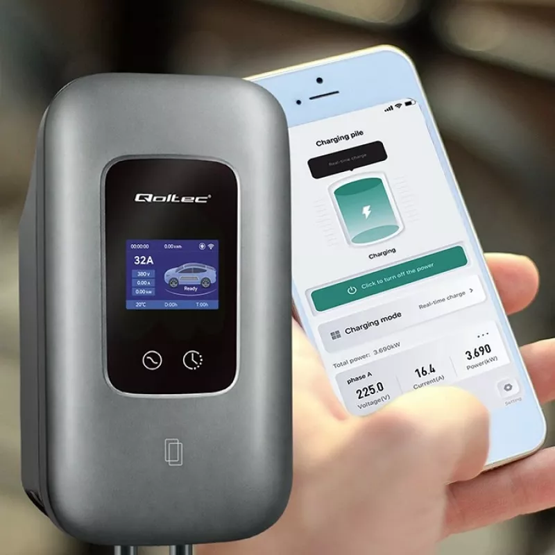 Stacja ładowania EV QOLTEC 3-fazowa 22 kW 32 A z WiFi (model 52723)