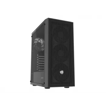Obudowa komputera Midi Tower Fury Shobo SH8F — czarna, z oknem, bez zasilacza, 2×USB 3.0, 1×USB 2.0, 2×audio, zawiera 4 wentylatory 120 mm